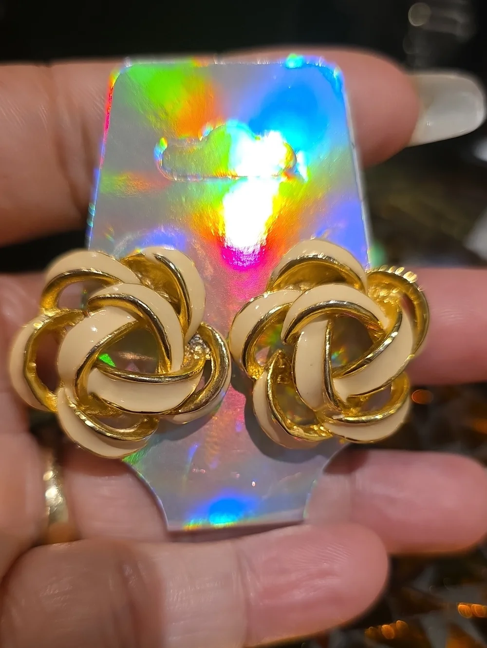 Vintage Gold and Cream Knot Clip-On Earrings